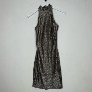 Arden B Cocktail Dress‎ Women's XS Sleeveless Metallic Open Back Mock Neck